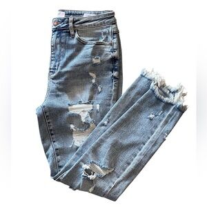 Judy Blue Skinny Fit Distressed Denim Blue Jeans Sz 9/29 Frayed Hems Stretch